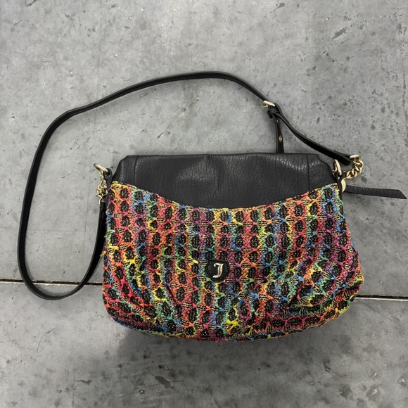 Juicy Couture Rainbow Knit Crossbody Shoulder Bag Black Leather Flap Gold Accent - Picture 6 of 6
